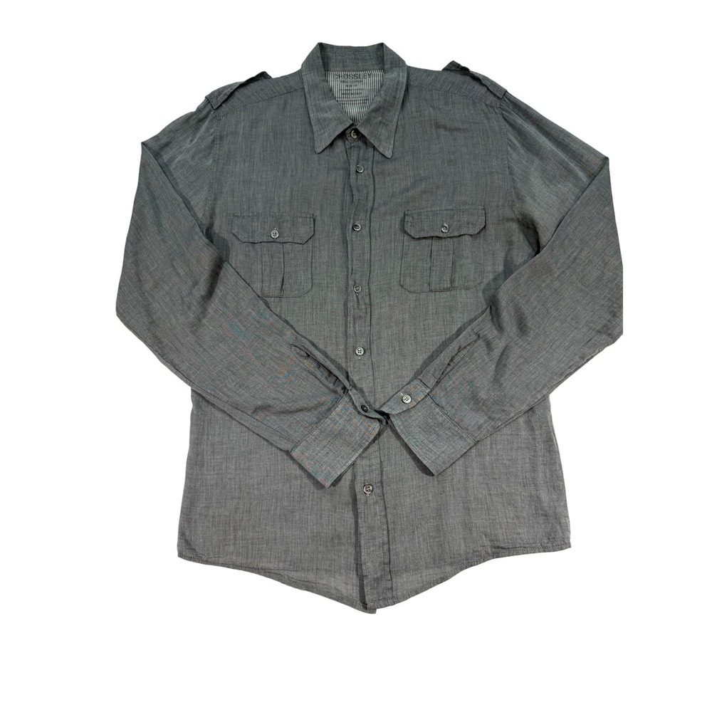 Crossley Made Italy Cotton Button Down Shirt Mens Medium Gray Utility Pockets